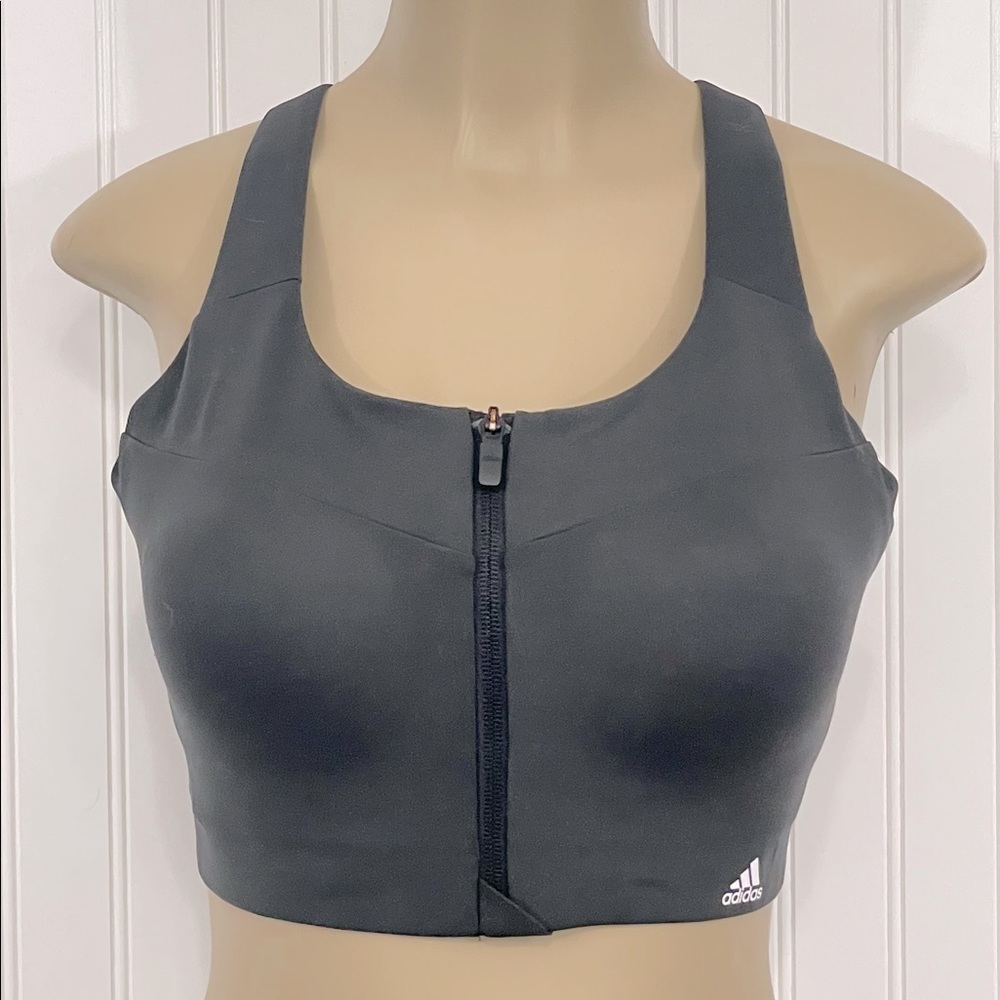 Adidas Black Longline Sports Bra Front Zip Like New 32E (32DD)